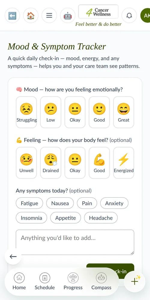 4CW app mood and symptom tracker